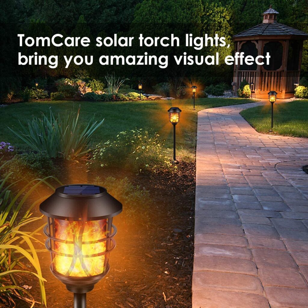 TomCare Metal Flickering Flame Solar Torches 4-Pack